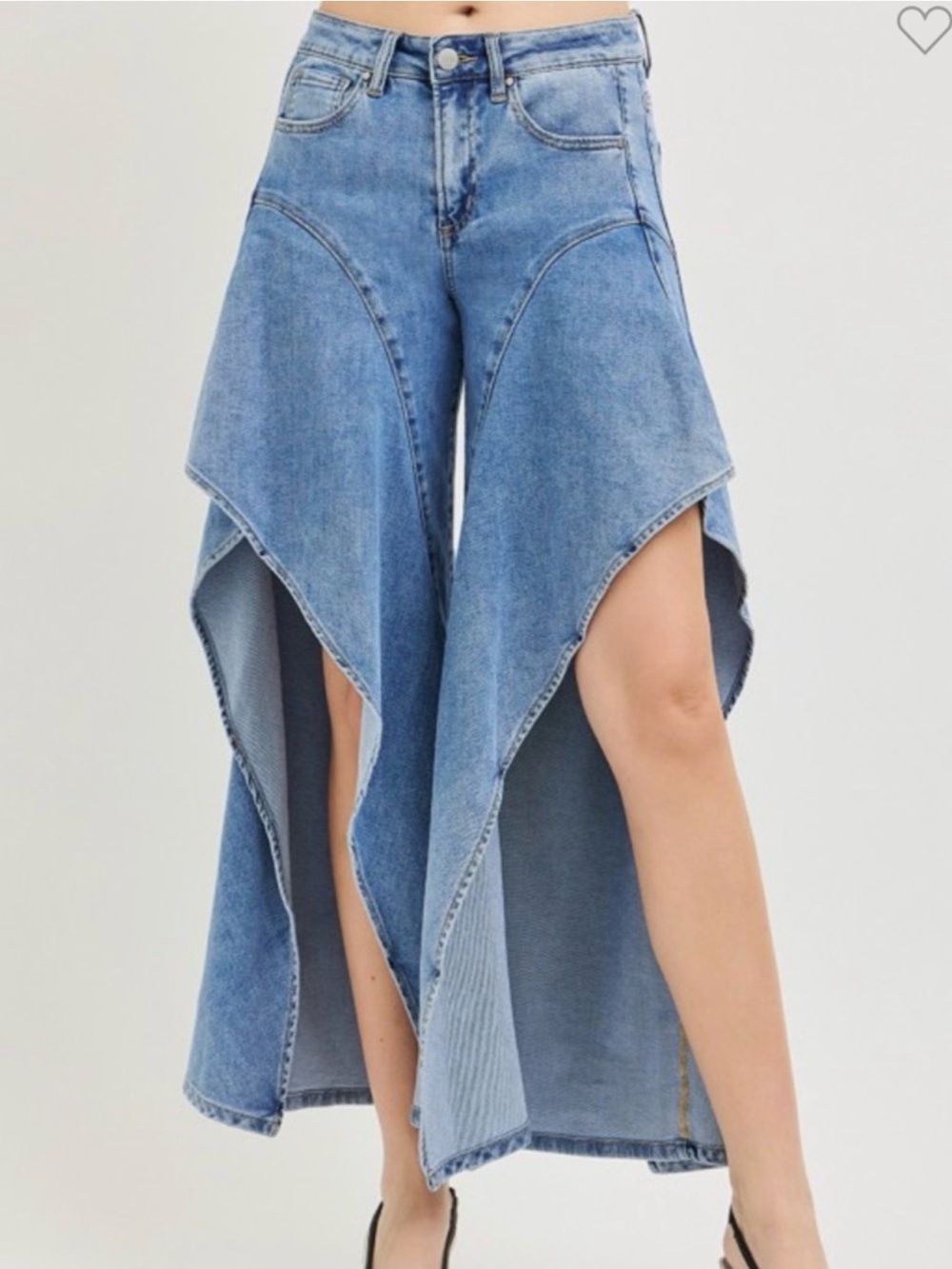 Risen Slouchy Wide Leg Ruffle Denim